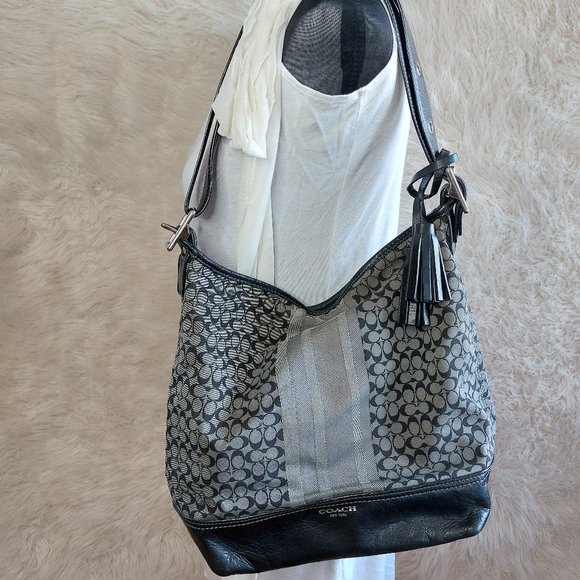 Coach 19918 Lexy Classic Black Signature Canvas Leather Tassel Shoulder Purse - Picture 1 of 14